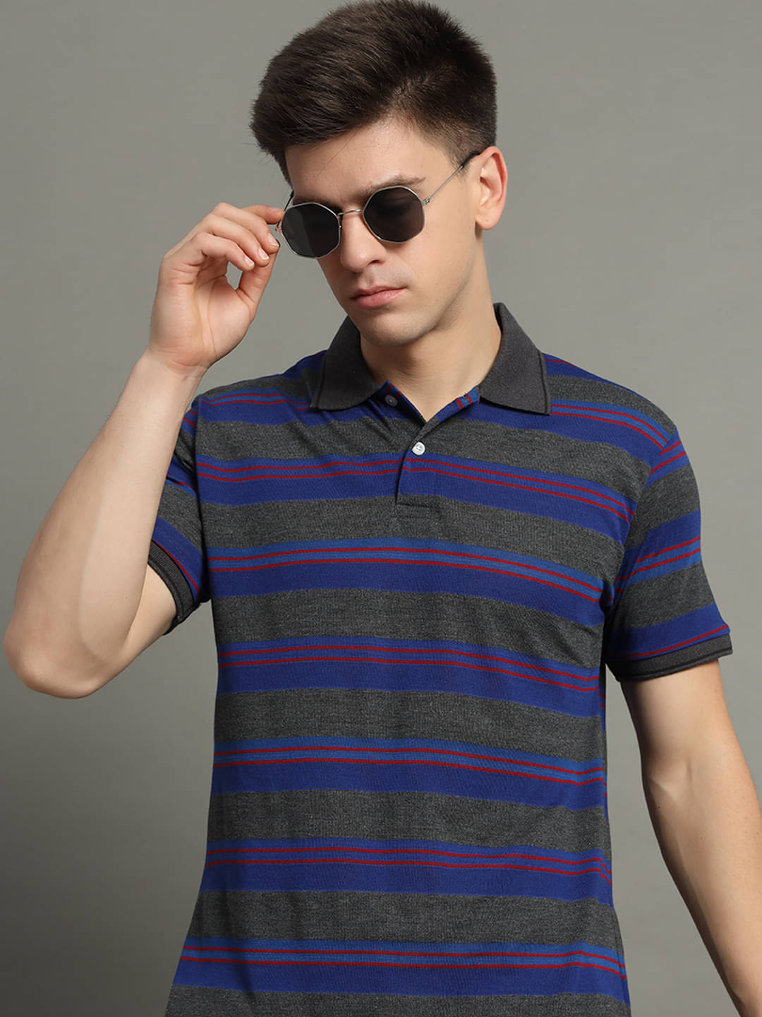     			GET GOLF Pack of 1 Cotton Blend Regular Fit Striped Half Sleeves Men's Polo T Shirt ( Charcoal Grey )