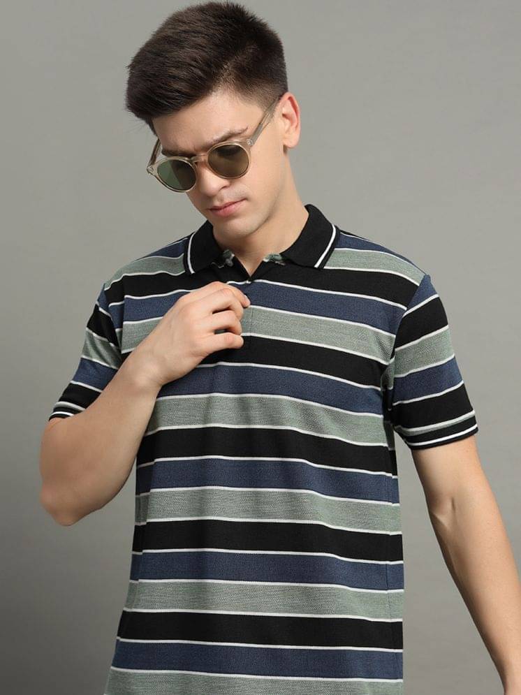 GET GOLF Pack of 1 Cotton Blend Regular Fit Striped Half Sleeves Men's Polo T Shirt ( Black ) GET GOLF Pack of 1 Cotton Blend Regular Fit Striped Half Sleeves Men's Polo T Shirt ( Black )