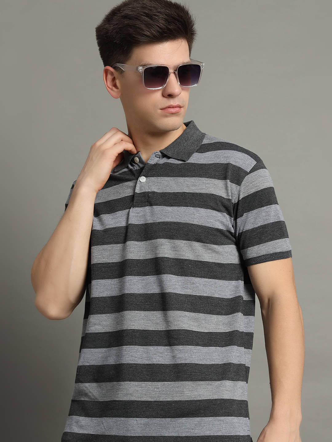     			GET GOLF Pack of 1 Cotton Blend Regular Fit Striped Half Sleeves Men's Polo T Shirt ( Dark Grey )