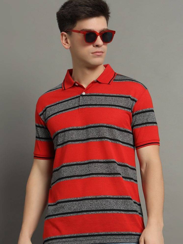     			GET GOLF Pack of 1 Cotton Blend Regular Fit Striped Half Sleeves Men's Polo T Shirt ( Red )