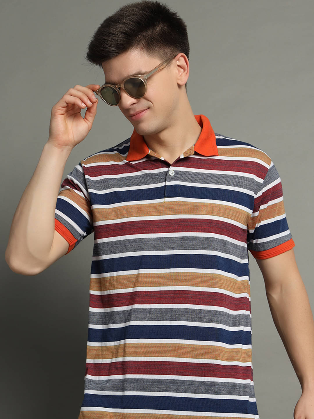 GET GOLF Pack of 1 Cotton Blend Regular Fit Striped Half Sleeves Men's Polo T Shirt ( Orange )     			GET GOLF Pack of 1 Cotton Blend Regular Fit Striped Half Sleeves Men's Polo T Shirt ( Orange )