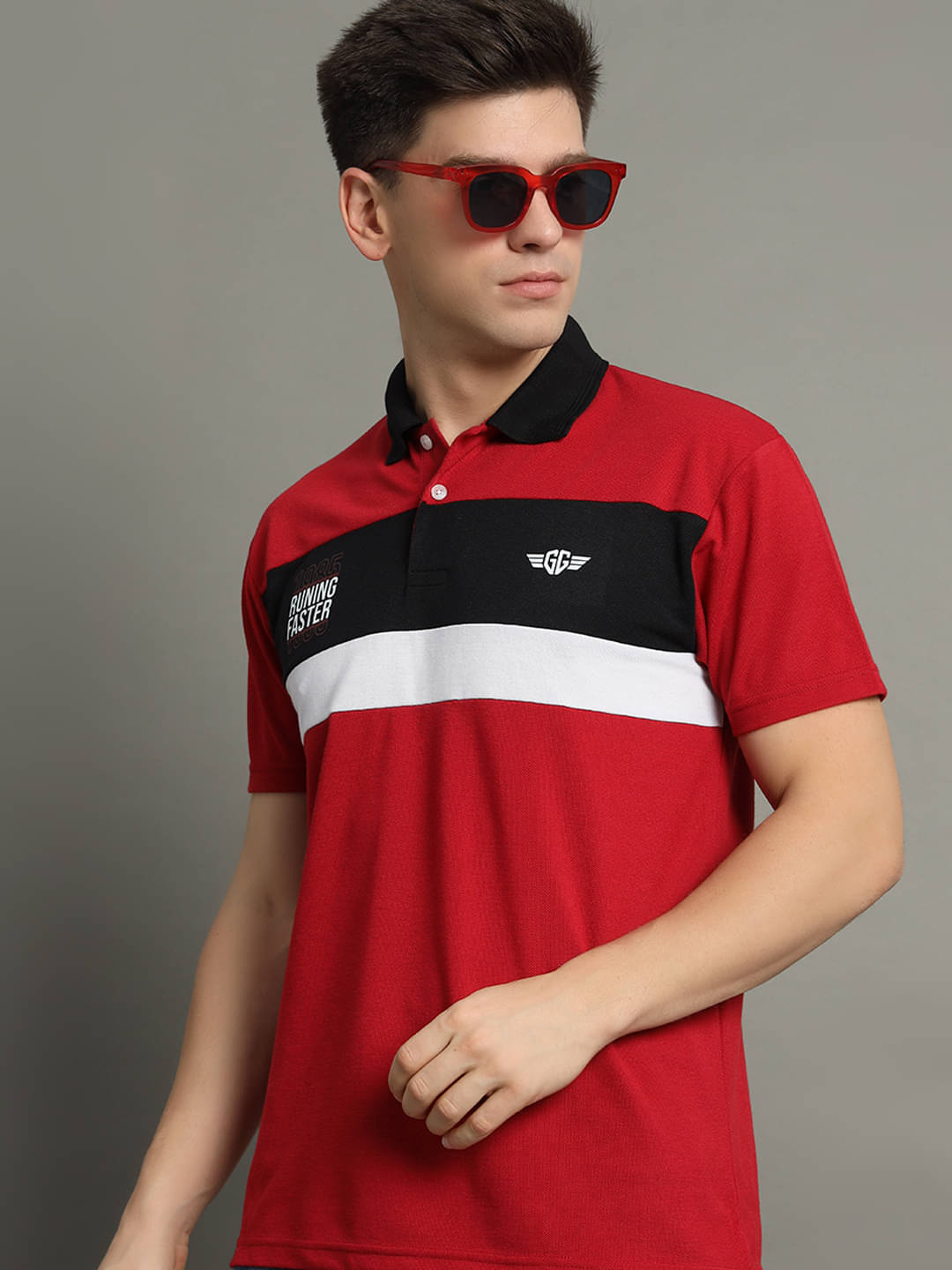 GET GOLF Pack of 1 Cotton Blend Regular Fit Colorblock Half Sleeves Men's Polo T Shirt ( Red )     			GET GOLF Pack of 1 Cotton Blend Regular Fit Colorblock Half Sleeves Men's Polo T Shirt ( Red )