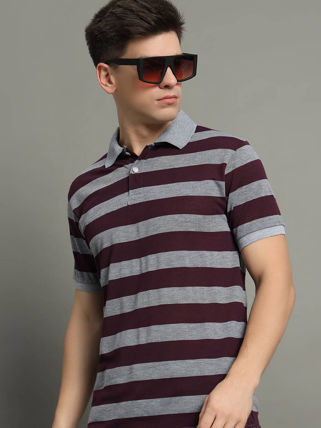 GET GOLF Pack of 1 Cotton Blend Regular Fit Striped Half Sleeves Men's Polo T Shirt ( Purple ) GET GOLF Pack of 1 Cotton Blend Regular Fit Striped Half Sleeves Men's Polo T Shirt ( Purple )