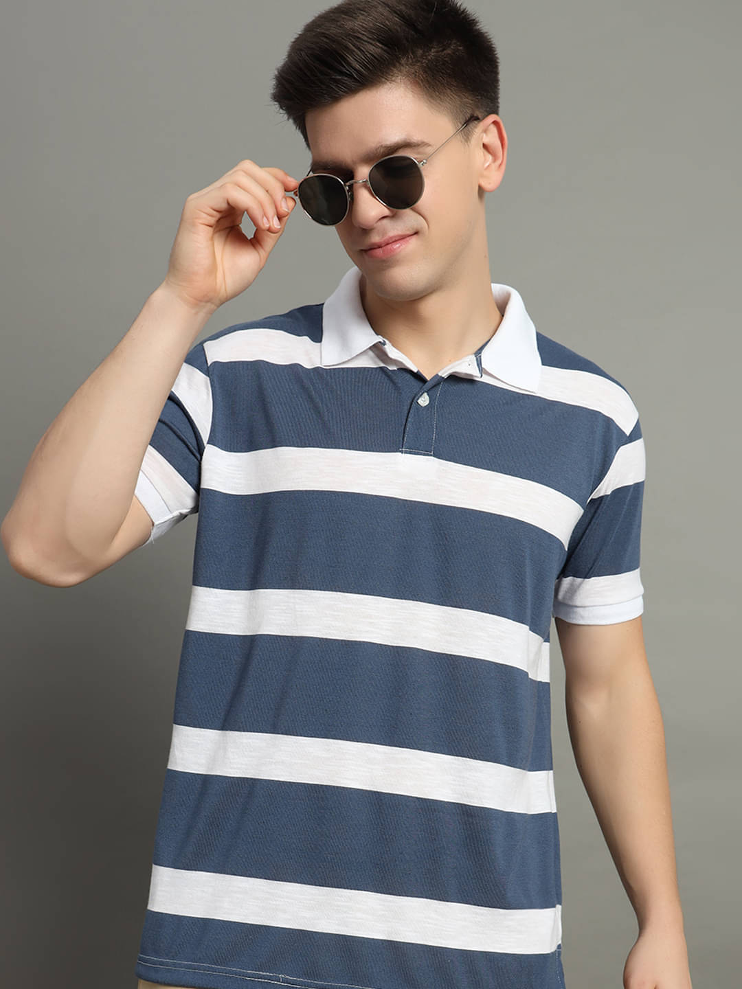     			GET GOLF Pack of 1 Cotton Blend Regular Fit Striped Half Sleeves Men's Polo T Shirt ( Navy Blue )