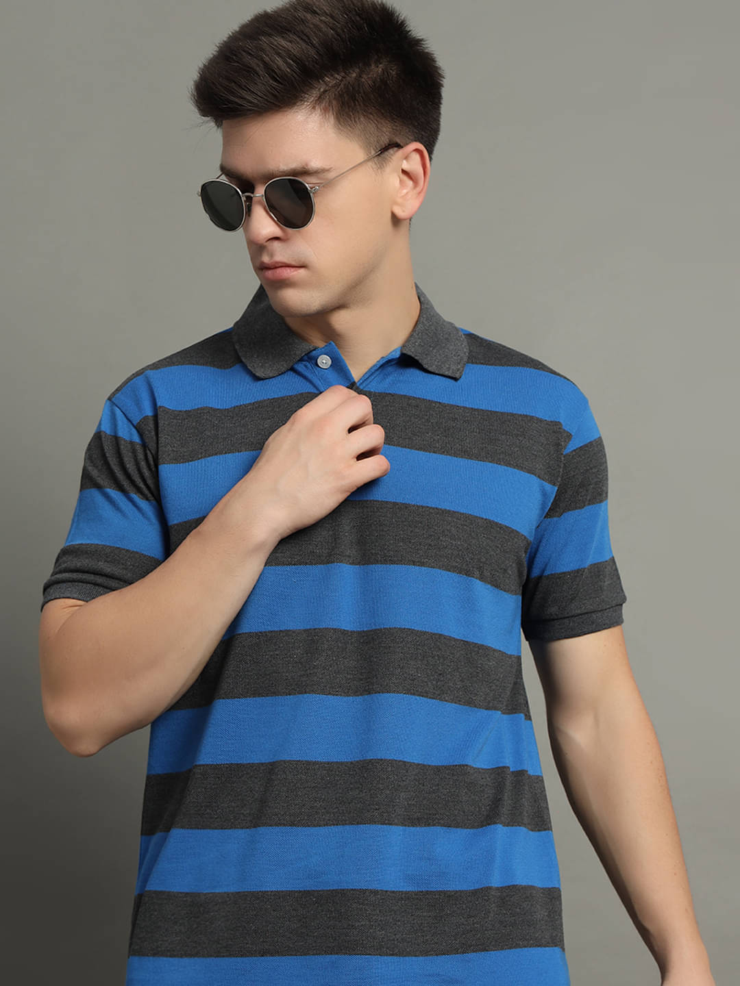     			GET GOLF Pack of 1 Cotton Blend Regular Fit Striped Half Sleeves Men's Polo T Shirt ( Blue )
