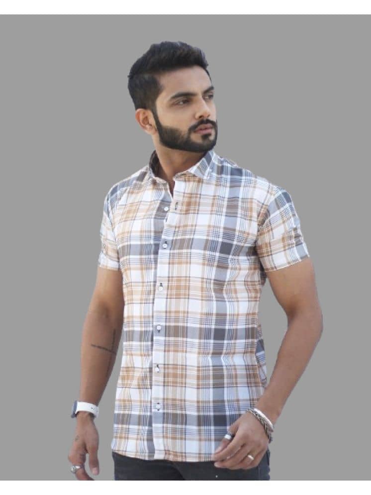 HARPITA Cotton Blend Regular Fit Checks Half Sleeves Men's Casual Shirt - Beige ( Pack of 1 )