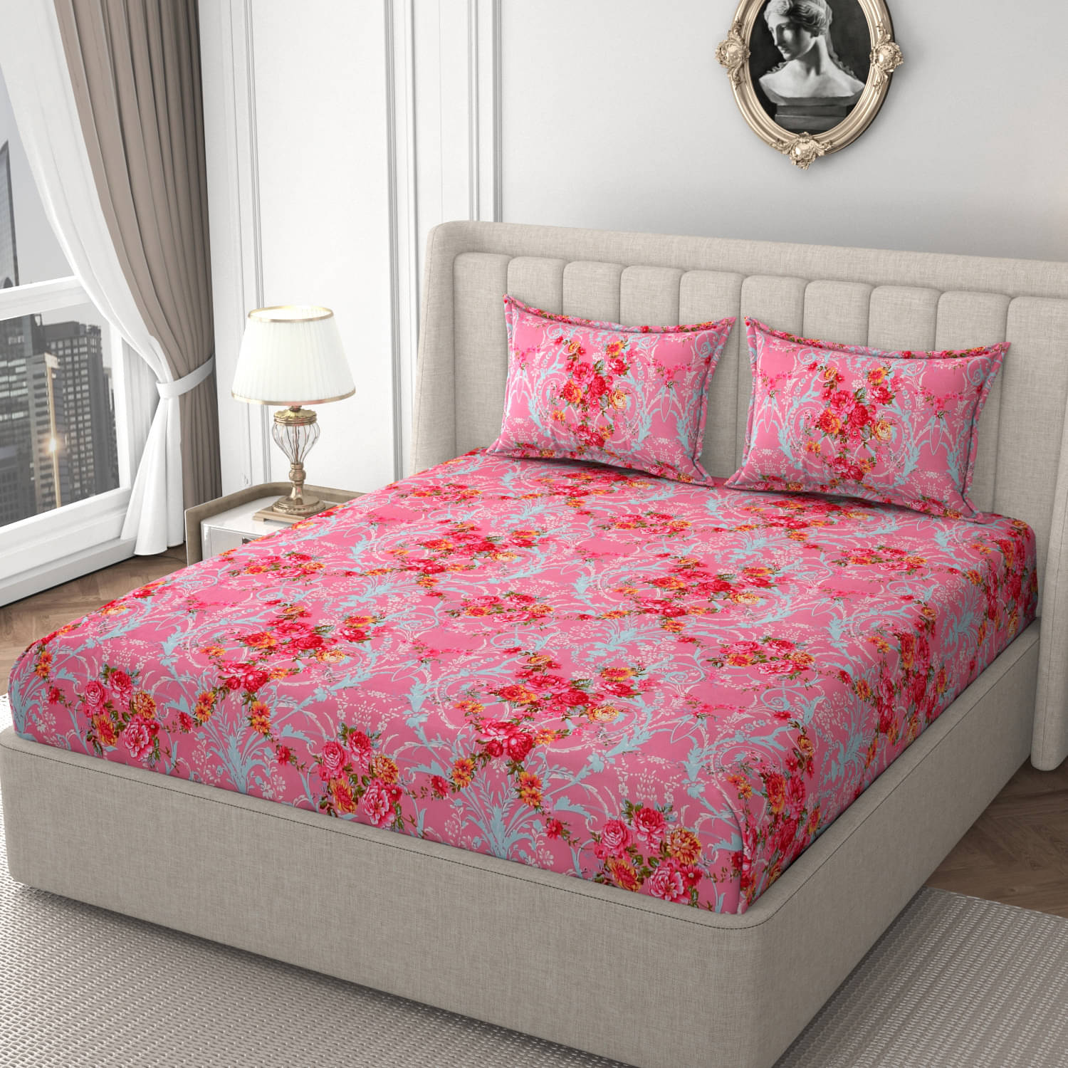     			HIDECOR Microfiber 1 Double King Bedsheet with 2 Pillow Covers ( Pink )