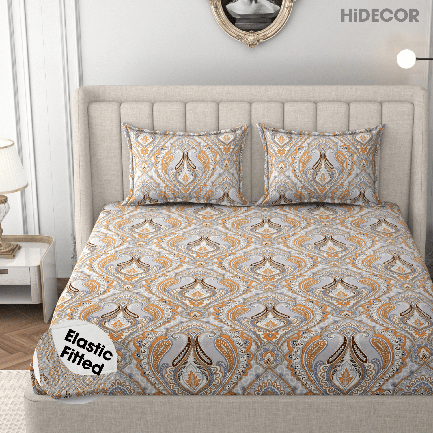HIDECOR Microfibre Floral Fitted Fitted bedsheet with 2 Pillow Covers ( King Size ) - Multi
