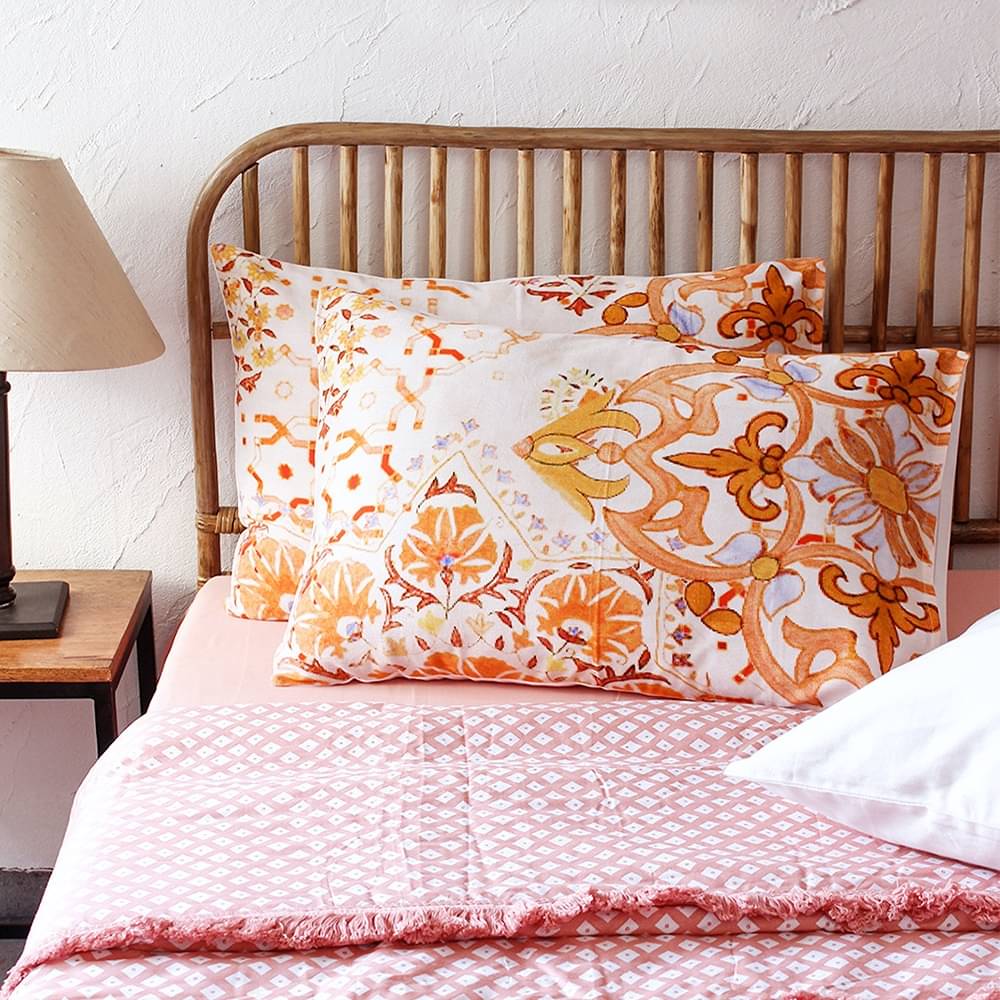 Homprin - Pack of 2 Cotton Floral Regular Pillow Cover ( 27.94 cm(11) x 68.58 cm(27) ) - Multi Homprin - Pack of 2 Cotton Floral Regular Pillow Cover ( 27.94 cm(11) x 68.58 cm(27) ) - Multi