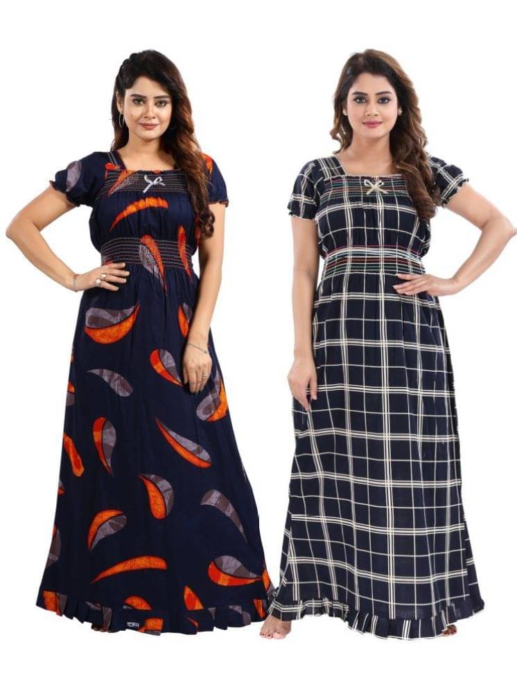INNER BEATS Multicolor Cotton Blend Women's Nightwear Nighty & Night Gowns ( Pack of 2 ) INNER BEATS Multicolor Cotton Blend Women's Nightwear Nighty & Night Gowns ( Pack of 2 )