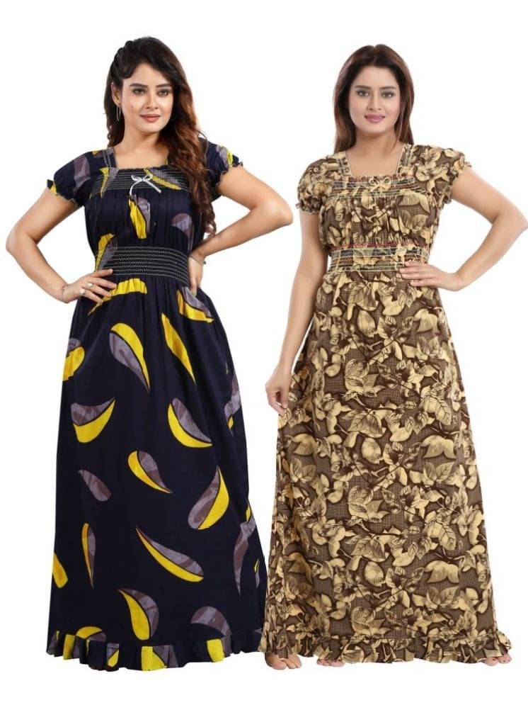     			INNER BEATS Multicolor Cotton Blend Women's Nightwear Nighty & Night Gowns ( Pack of 2 )