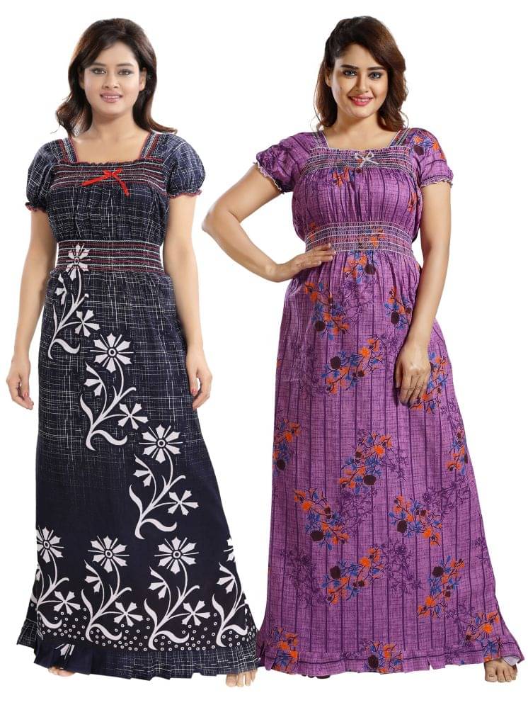     			INNER BEATS Multicolor Cotton Blend Women's Nightwear Nighty & Night Gowns ( Pack of 2 )