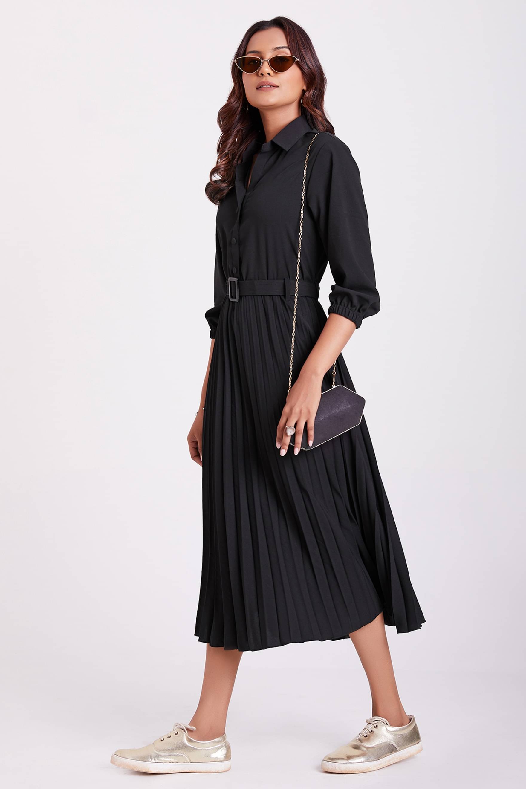 JASH CREATION Women Polyester Solid Fit & Flare Dress ( Black ) JASH CREATION Women Polyester Solid Fit & Flare Dress ( Black )