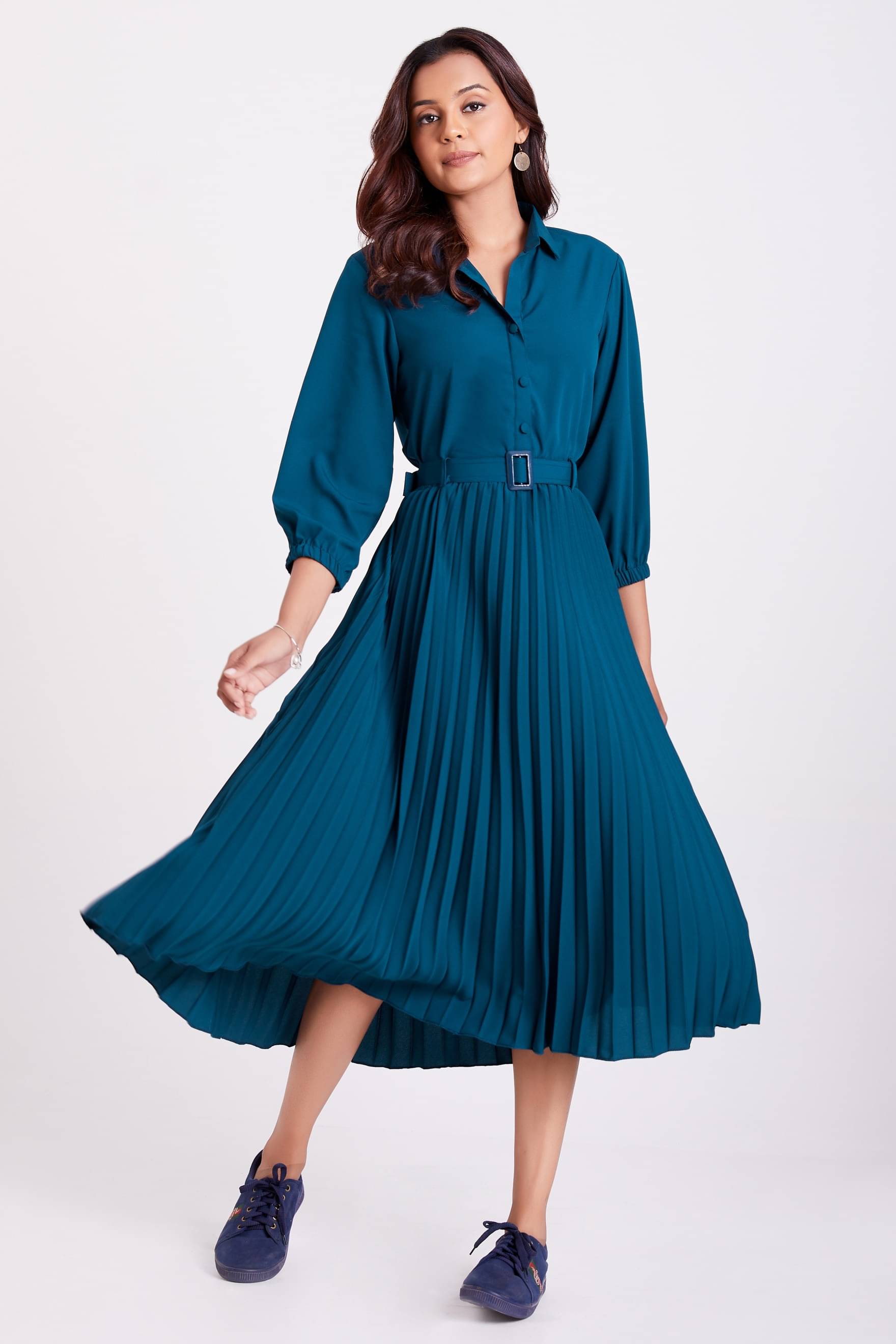     			JASH CREATION Women Polyester Solid Fit & Flare Dress ( Blue )