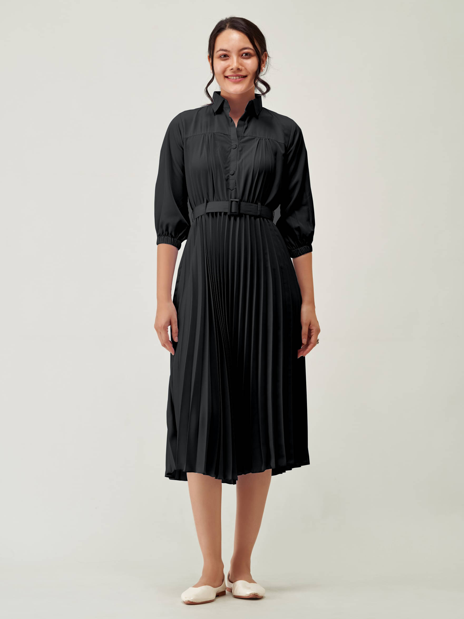 JASH CREATION Women Polyester Solid Fit & Flare Dress ( Black ) JASH CREATION Women Polyester Solid Fit & Flare Dress ( Black )