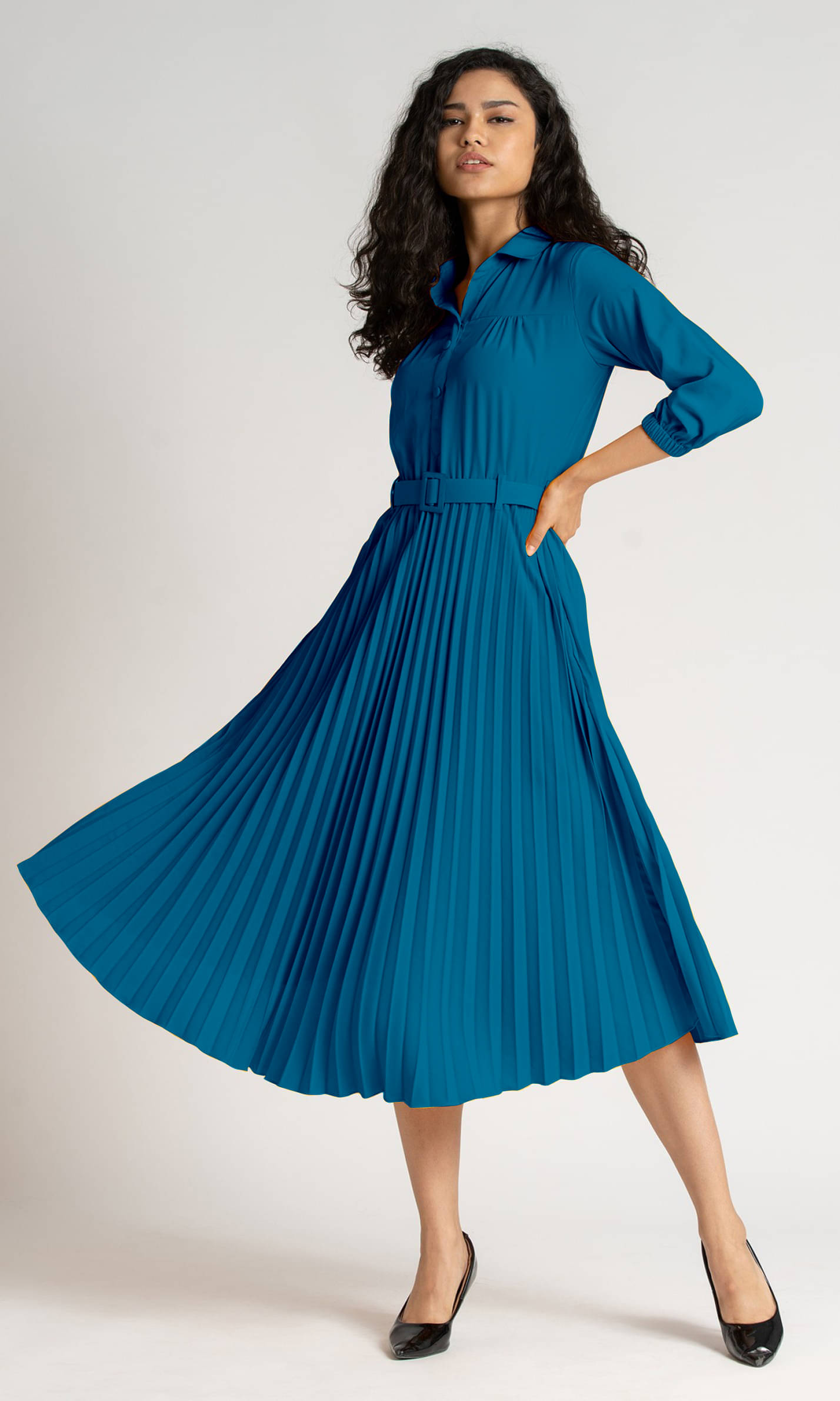     			JASH CREATION Women Polyester Solid Fit & Flare Dress ( Blue )