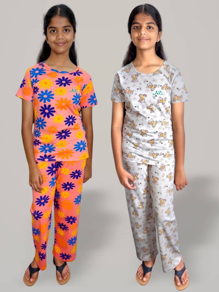 JILZ Pack of 2 Girls Cotton Nightsuit Set ( Multicolor ) - Nightwear & Loungewear | Buy online on ZillyBuy