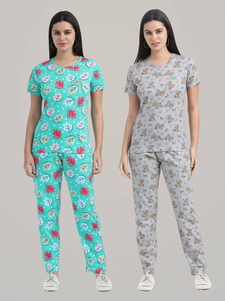     			JILZ Multicolor Cotton Women's Nightwear Nightsuit Sets ( Pack of 2 )