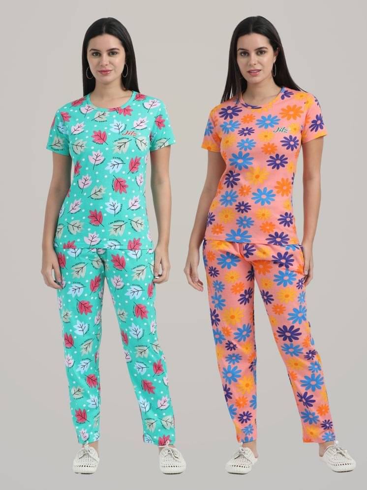     			JILZ Multicolor Cotton Women's Nightwear Nightsuit Sets ( Pack of 2 )
