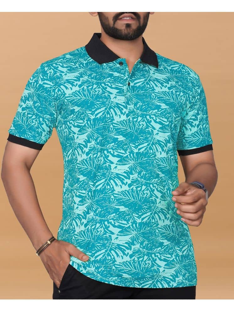 KAJARU Pack of 1 Polyester Regular Fit Printed Half Sleeves Men's Polo T Shirt ( Navy Blue )