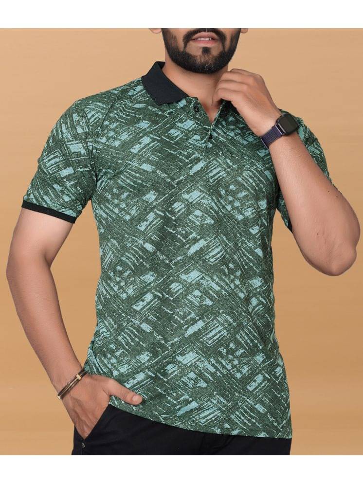     			KAJARU Pack of 1 Polyester Regular Fit Printed Half Sleeves Men's Polo T Shirt ( Green )