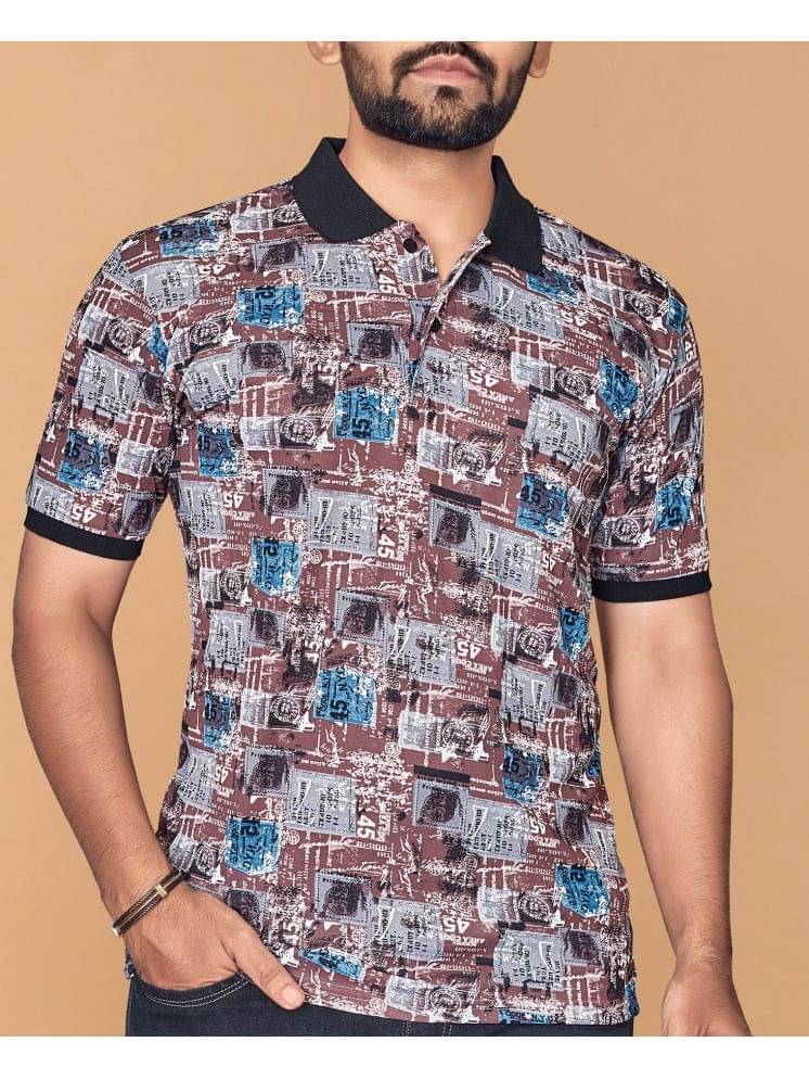     			KAJARU Pack of 1 Polyester Regular Fit Printed Half Sleeves Men's Polo T Shirt ( Brown )