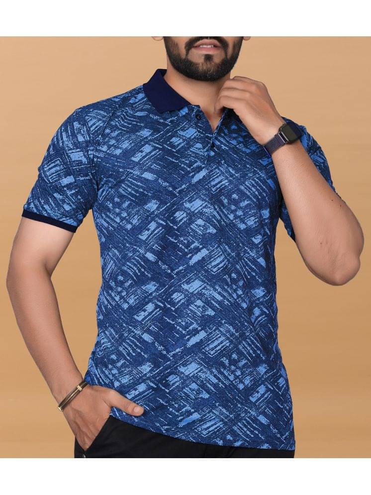 KAJARU Pack of 1 Polyester Regular Fit Printed Half Sleeves Men's Polo T Shirt ( Navy )     			KAJARU Pack of 1 Polyester Regular Fit Printed Half Sleeves Men's Polo T Shirt ( Navy )