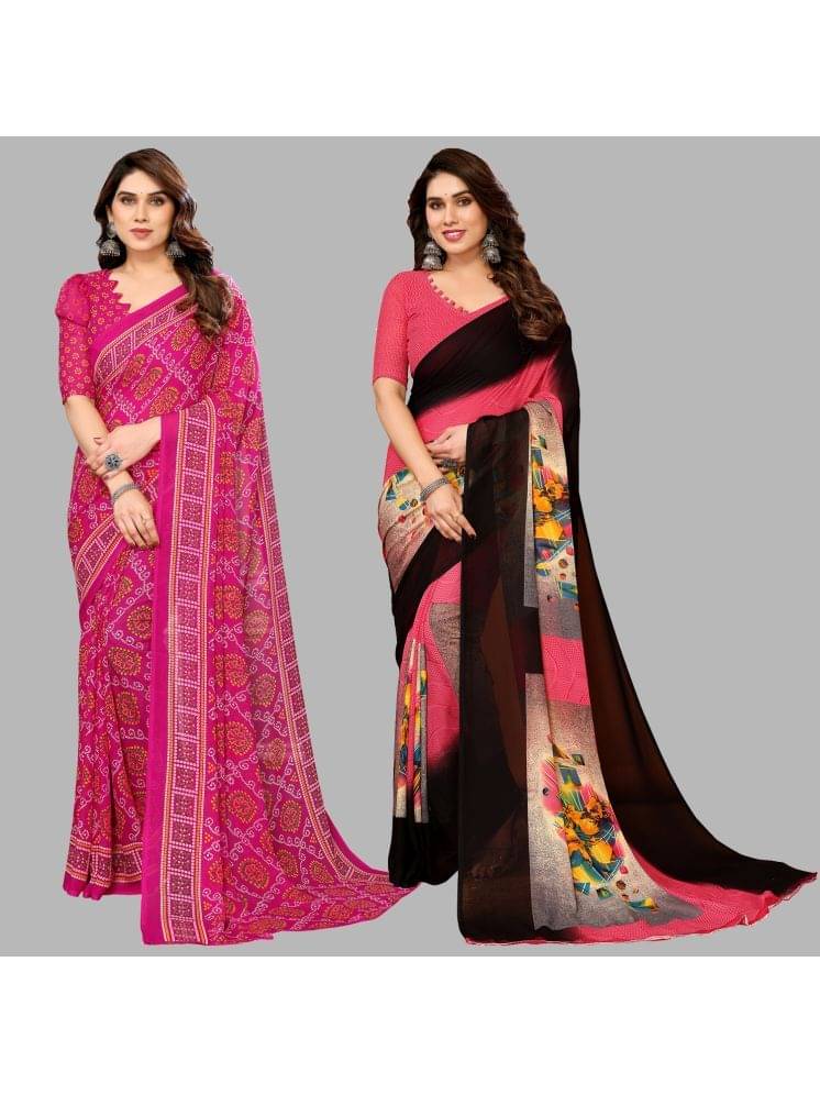     			Kashvi Sarees Georgette Printed Saree With Unstitched Blouse Piece ( Multicolour )