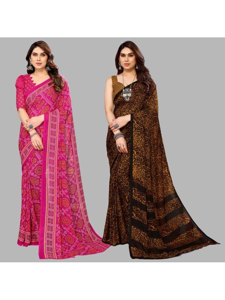     			Kashvi Sarees Georgette Printed Saree With Unstitched Blouse Piece ( Multicolour )