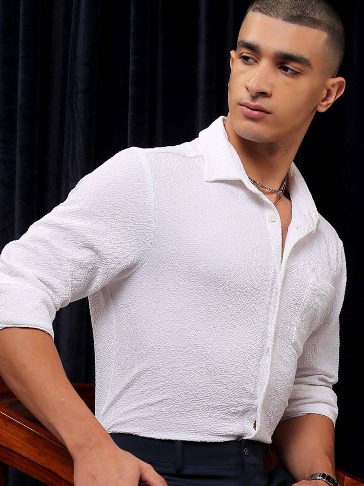     			Ketch Polyester Slim Fit Popcorn Textured Full Sleeves Men's Casual Shirt - White ( Pack of 1 )