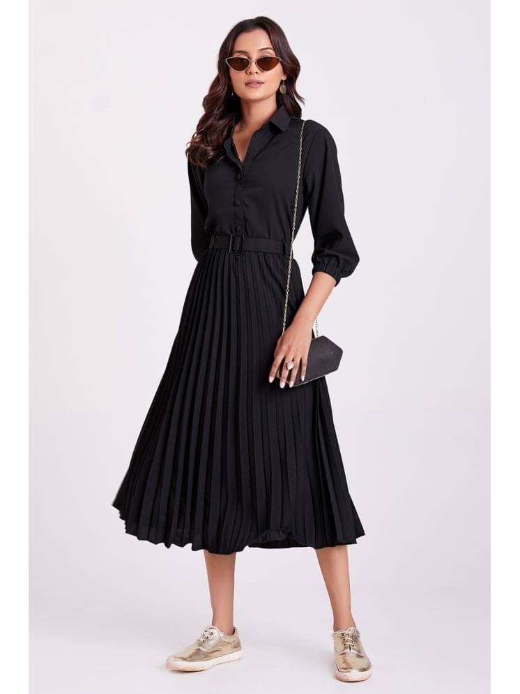     			Krunal Raiyani Women Polyester Solid Fit & Flare Dress ( Black )