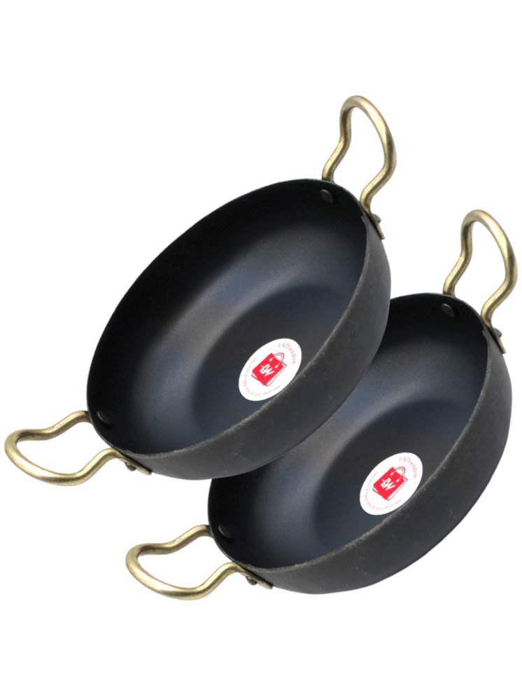 LAZYWINDOW Iron Kadhai Iron No Coating Roasting Pan ( Pack of 2 ) LAZYWINDOW Iron Kadhai Iron No Coating Roasting Pan ( Pack of 2 )