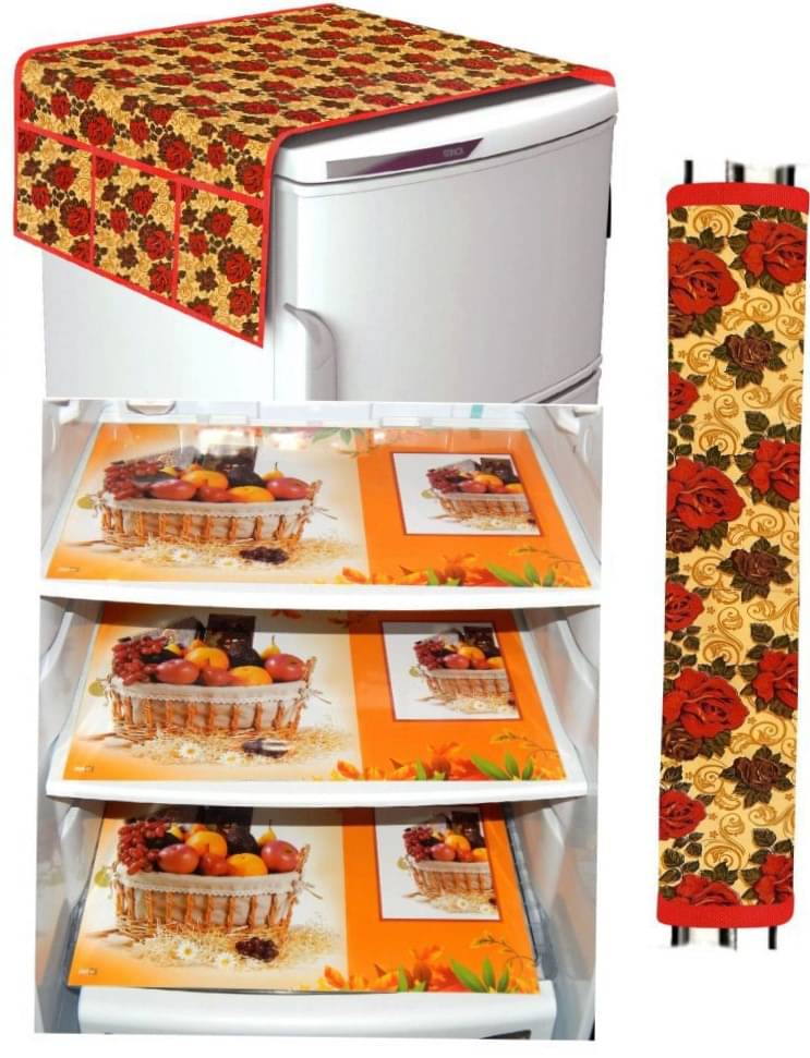     			Laphino Polyester Floral Fridge Covers ( 97 55 ) Pack of 5 - Orange