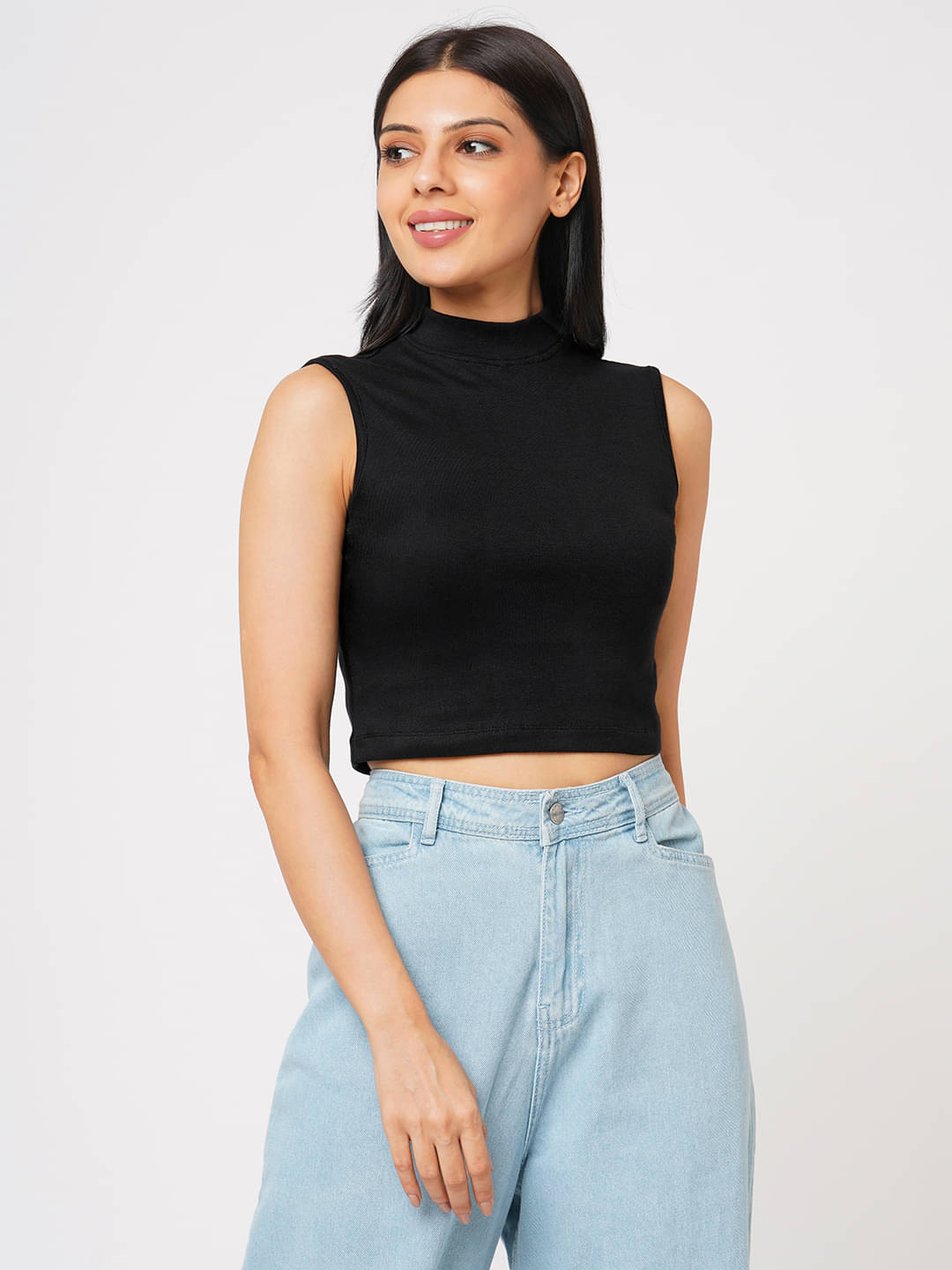 Leean Patterns Women's Cotton Blend Crop Top ( Black ) Leean Patterns Women's Cotton Blend Crop Top ( Black )
