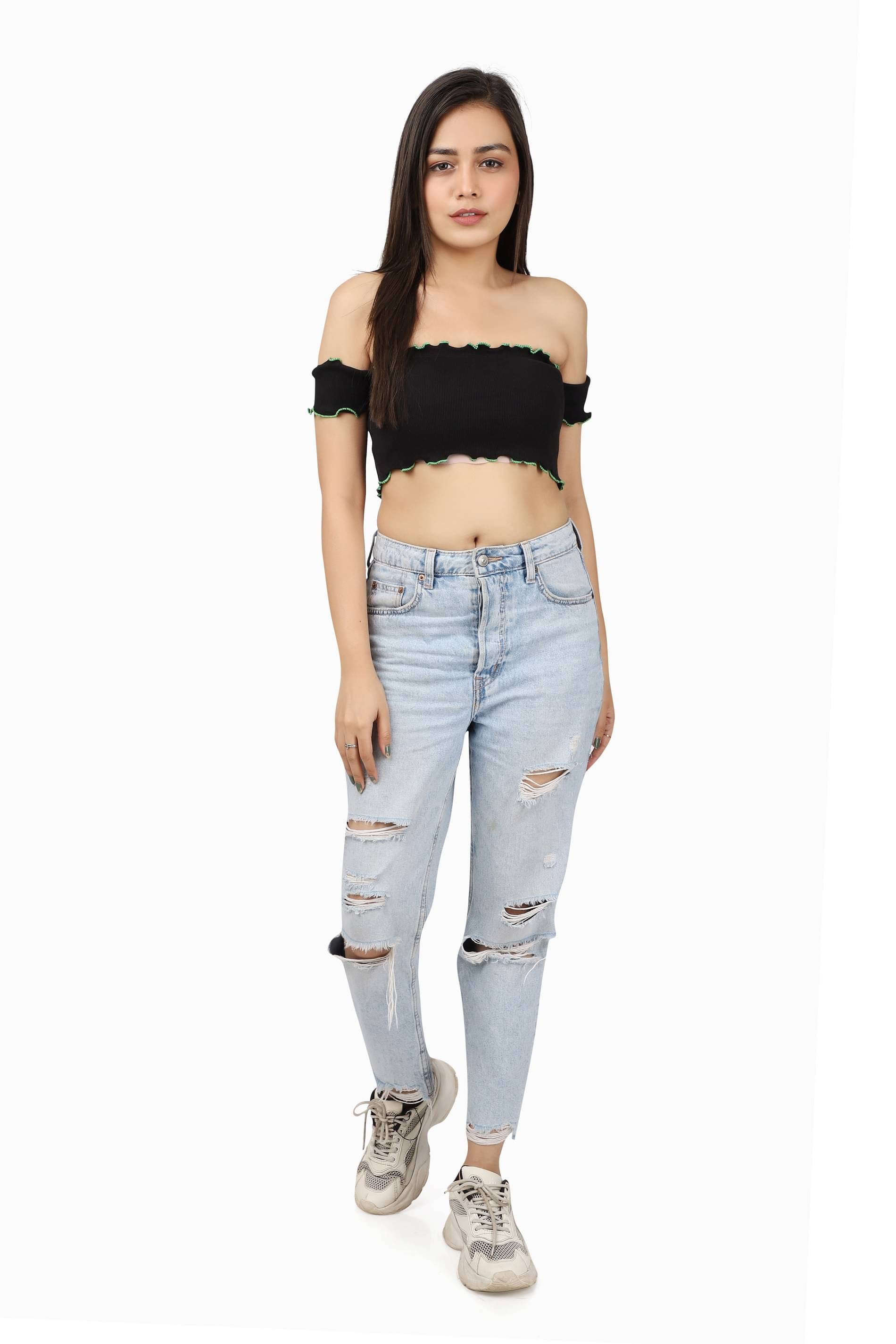     			Leean Patterns Women's Cotton Blend Crop Top ( Black )