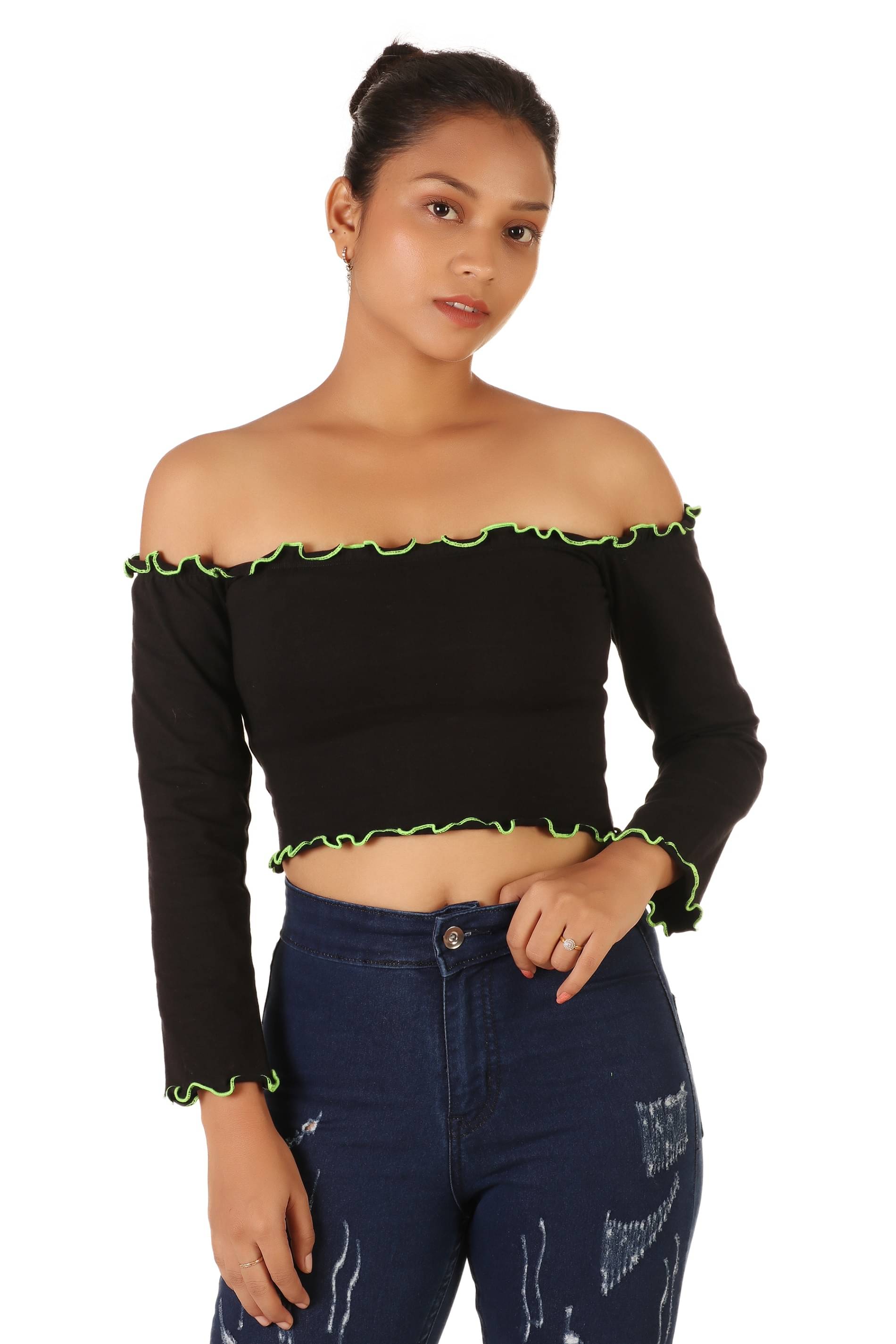Leean Patterns Women's Cotton Blend Crop Top ( Black ) Leean Patterns Women's Cotton Blend Crop Top ( Black )