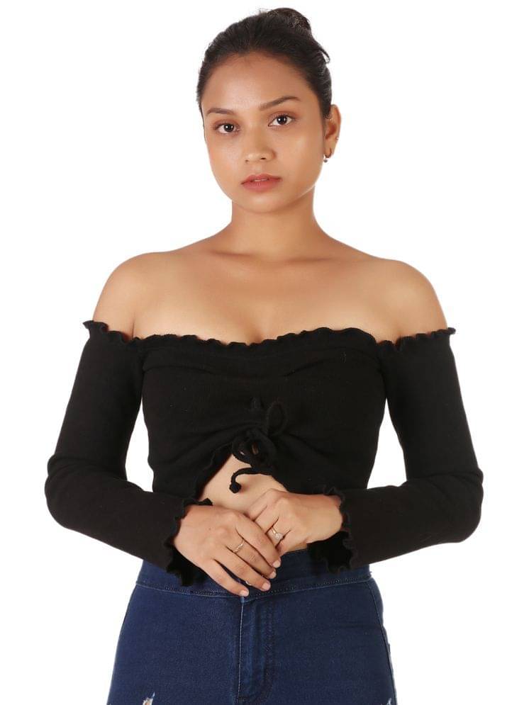     			Leean Patterns Women's Cotton Blend Crop Top ( Black )