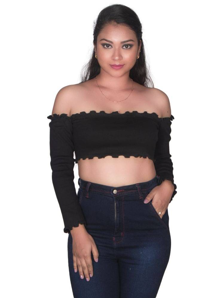     			Leean Patterns Women's Cotton Blend Crop Top ( Black )