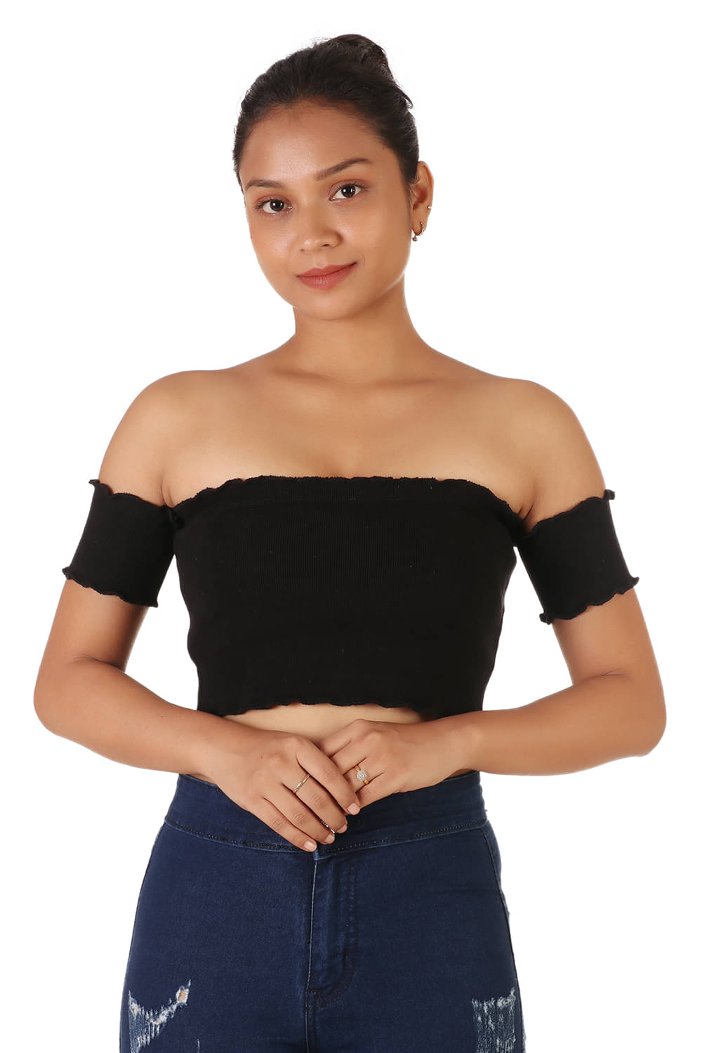 Leean Patterns Women's Cotton Blend Crop Top ( Black ) Leean Patterns Women's Cotton Blend Crop Top ( Black )