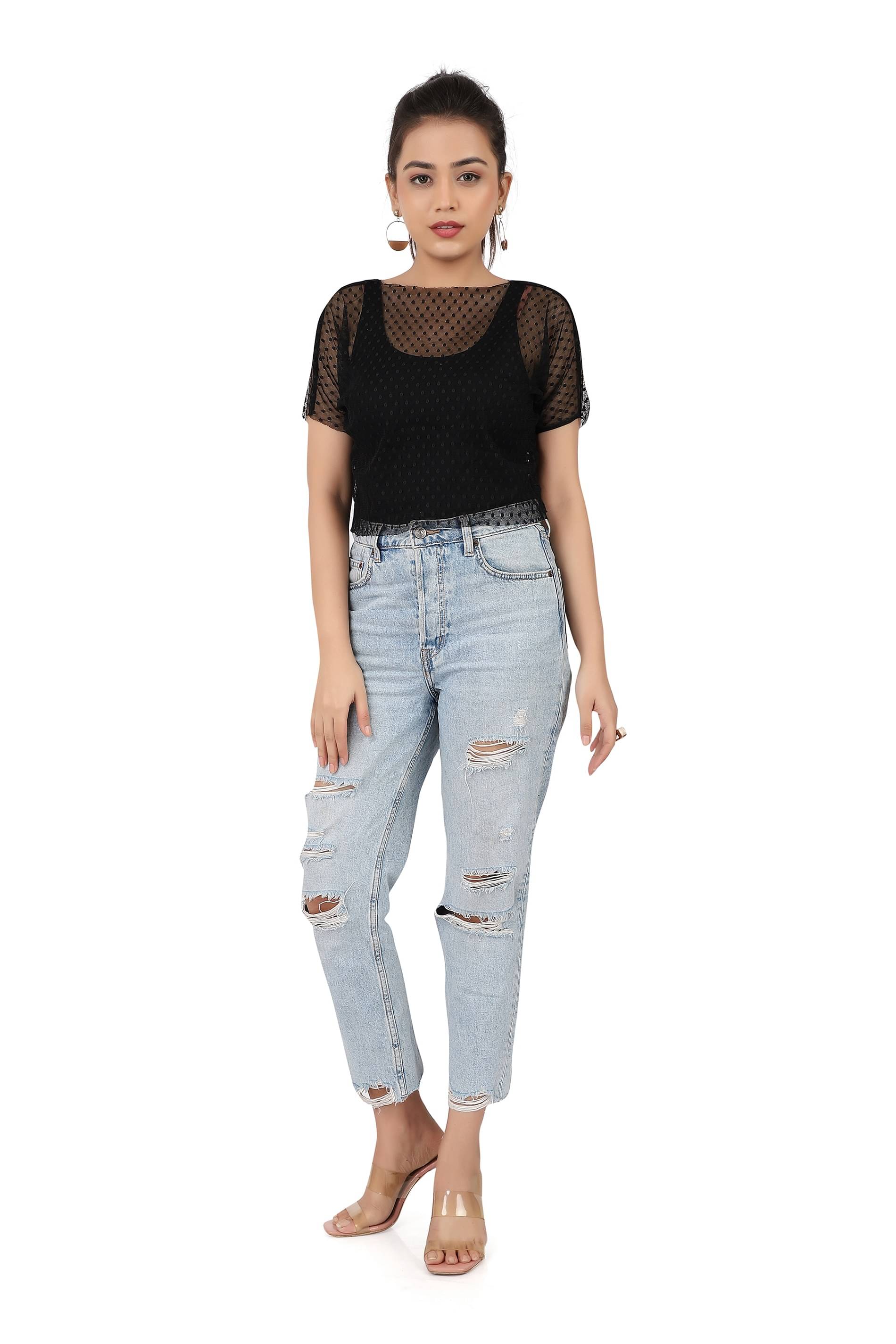 Leean Patterns Women's Net Regular Top ( Black ) Leean Patterns Women's Net Regular Top ( Black )