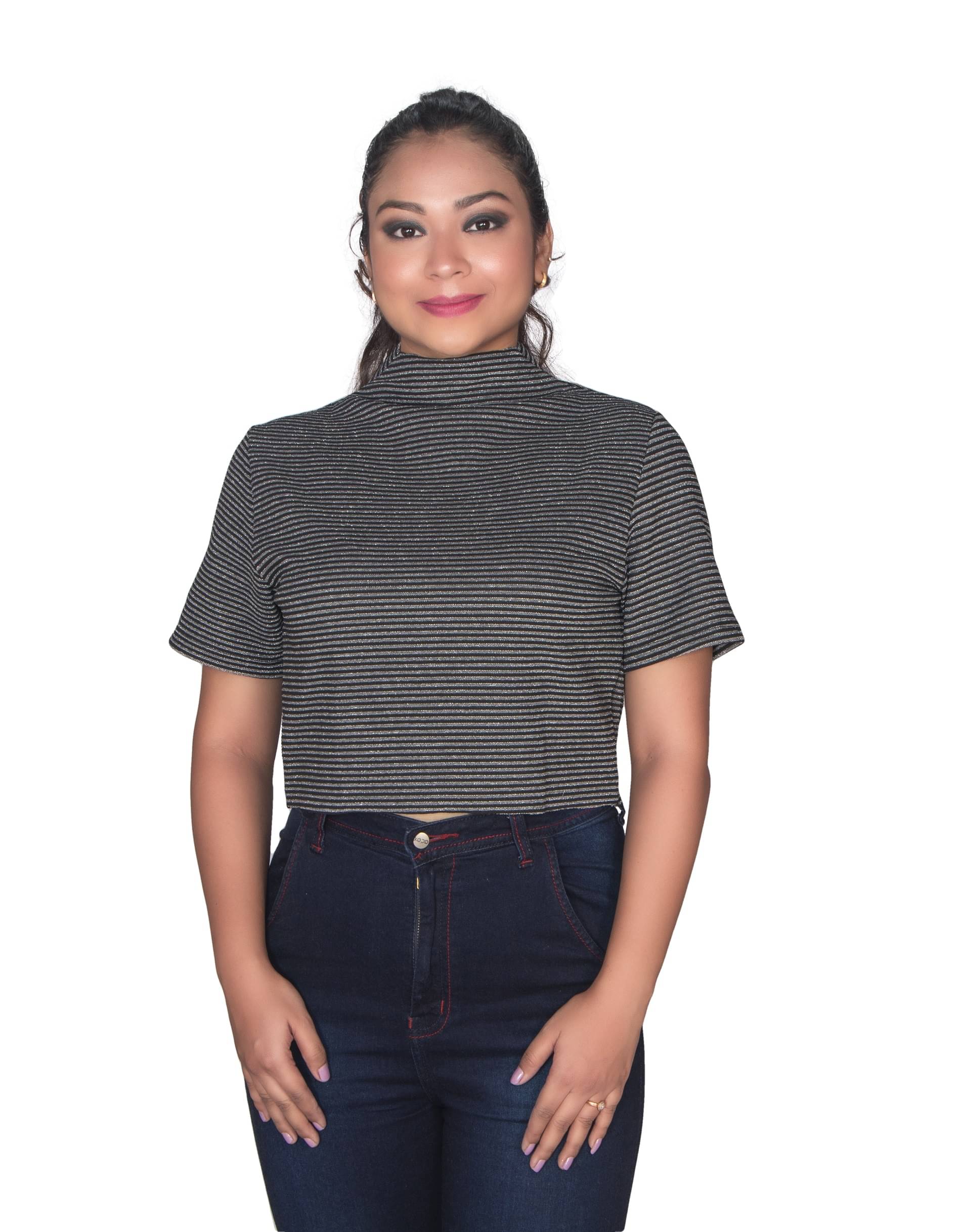 Leean Patterns Women's Polyester Crop Top ( Grey ) Leean Patterns Women's Polyester Crop Top ( Grey )