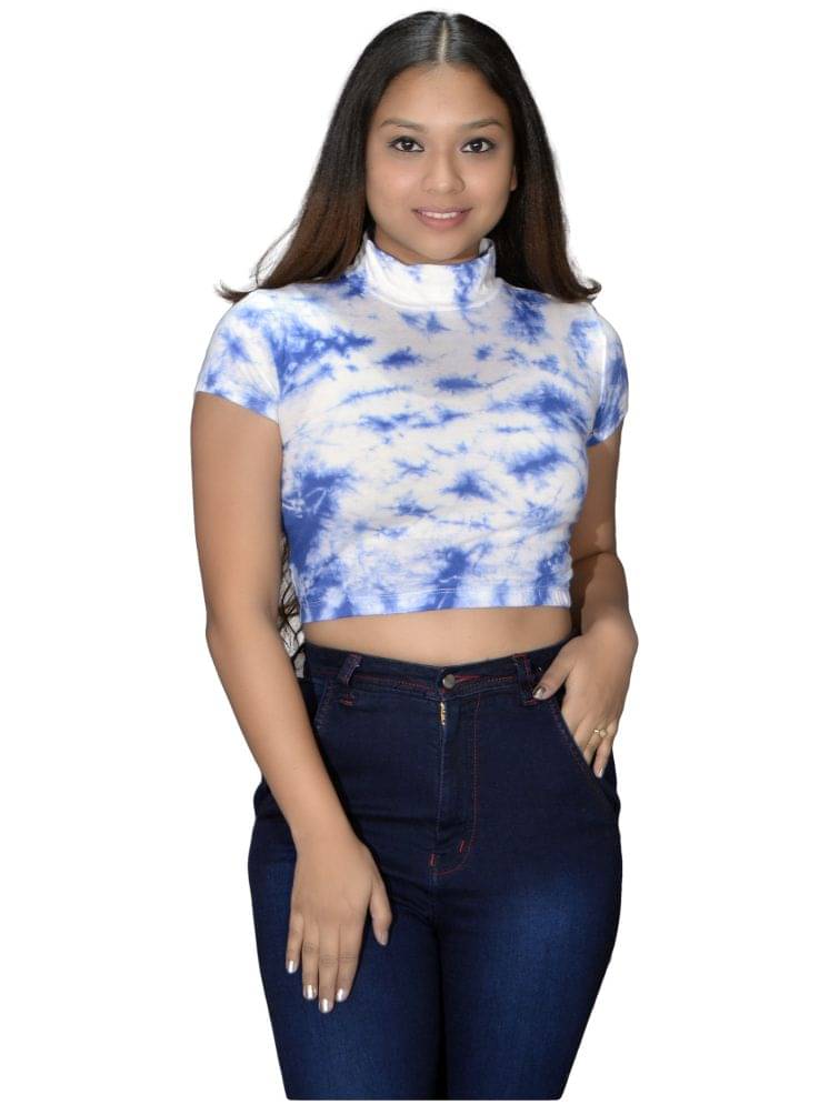    			Leean Patterns Women's Cotton Blend Crop Top ( Blue )
