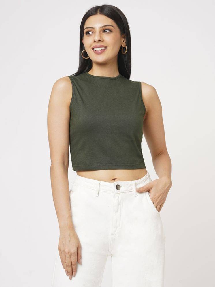 Leean Patterns Women's Cotton Blend Crop Top ( Green ) Leean Patterns Women's Cotton Blend Crop Top ( Green )