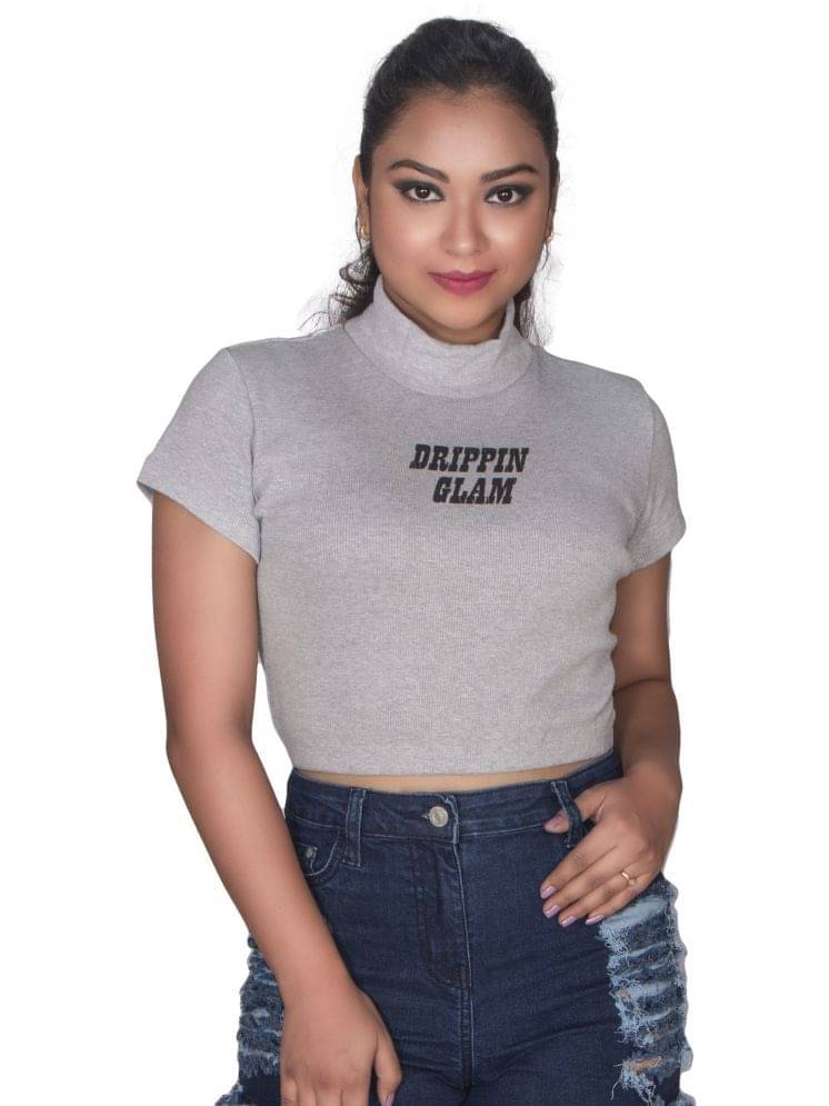 Leean Patterns Women's Cotton Blend Crop Top ( Grey ) Leean Patterns Women's Cotton Blend Crop Top ( Grey )