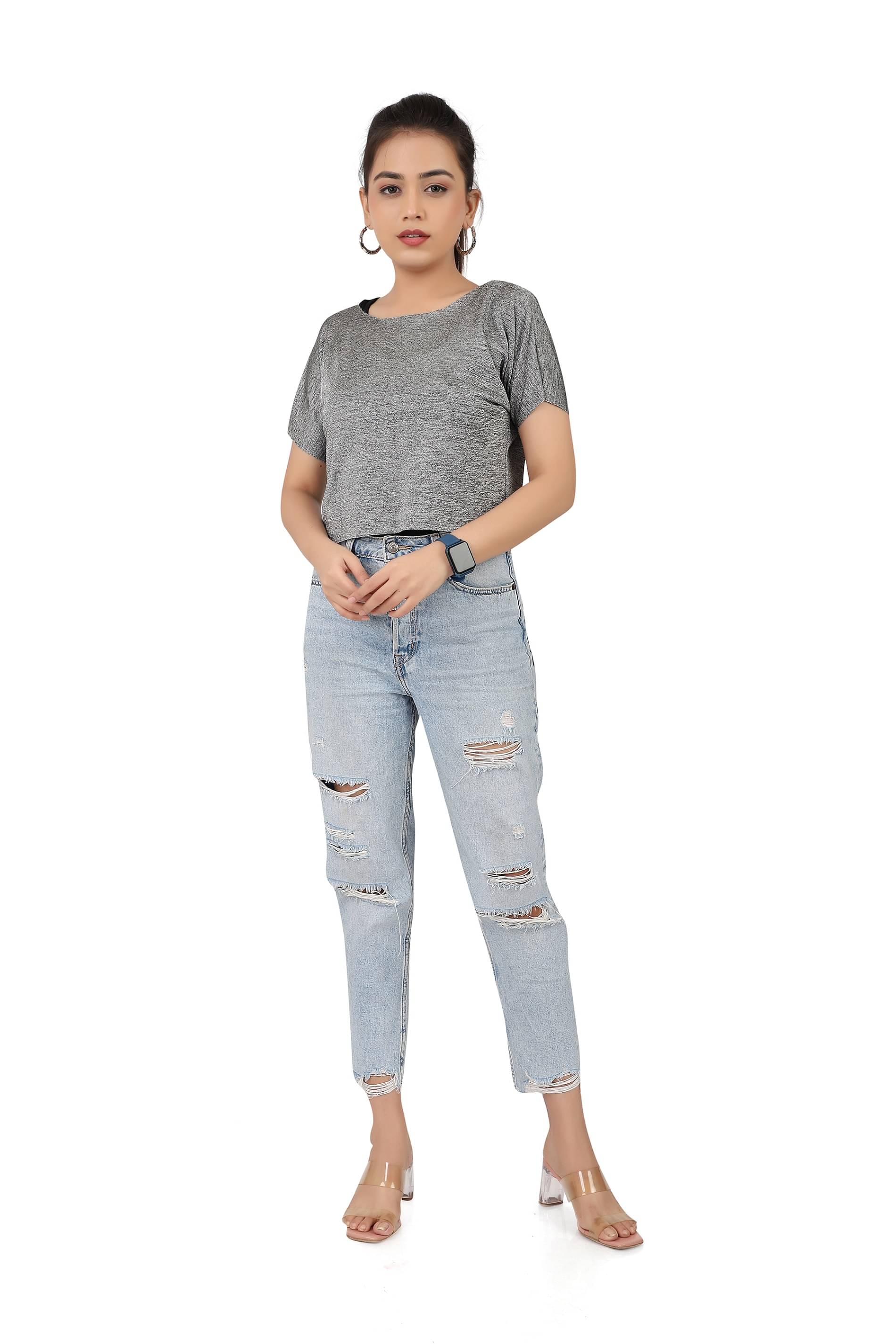 Leean Patterns Women's Net Regular Top ( Grey ) Leean Patterns Women's Net Regular Top ( Grey )