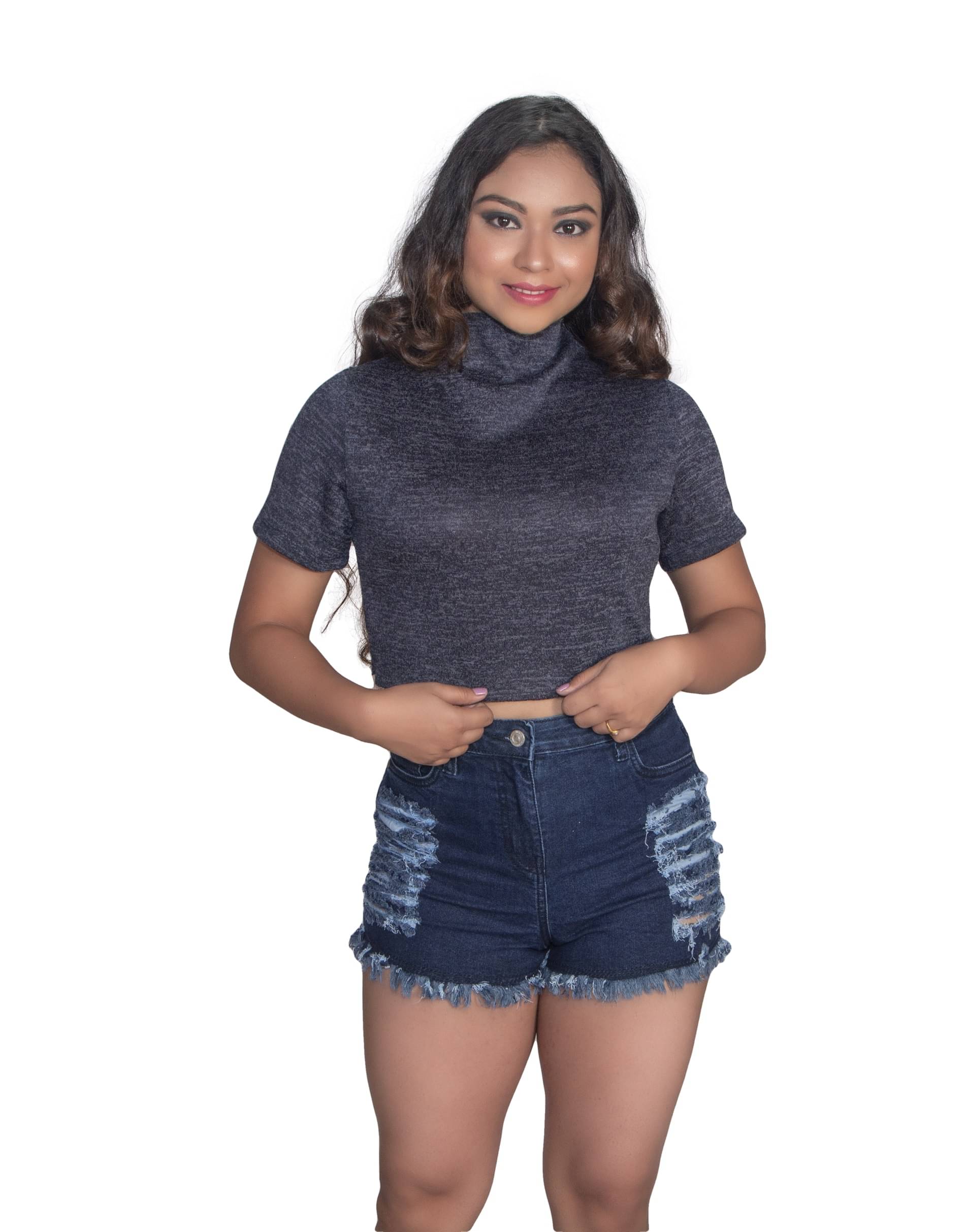     			Leean Patterns Women's Polyester Crop Top ( Grey )