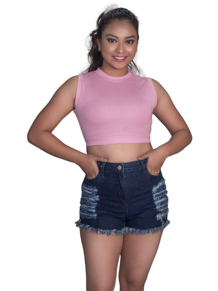 Leean Patterns Women's Cotton Blend Crop Top ( Pink ) Leean Patterns Women's Cotton Blend Crop Top ( Pink )