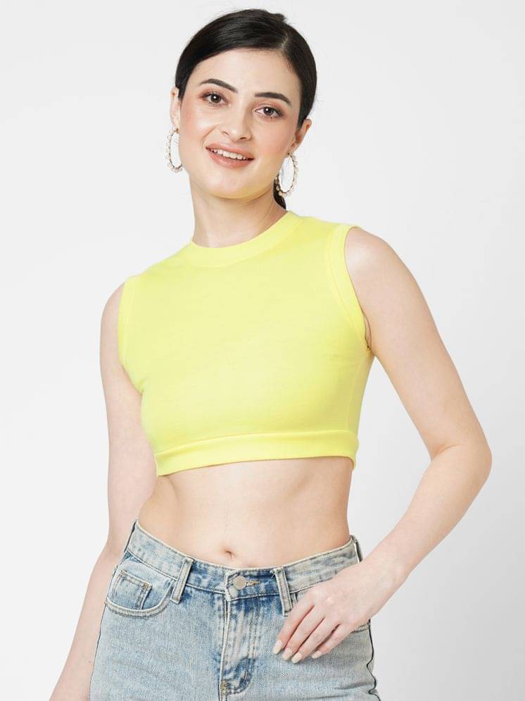 Leean Patterns Women's Cotton Blend Crop Top ( Yellow ) Leean Patterns Women's Cotton Blend Crop Top ( Yellow )