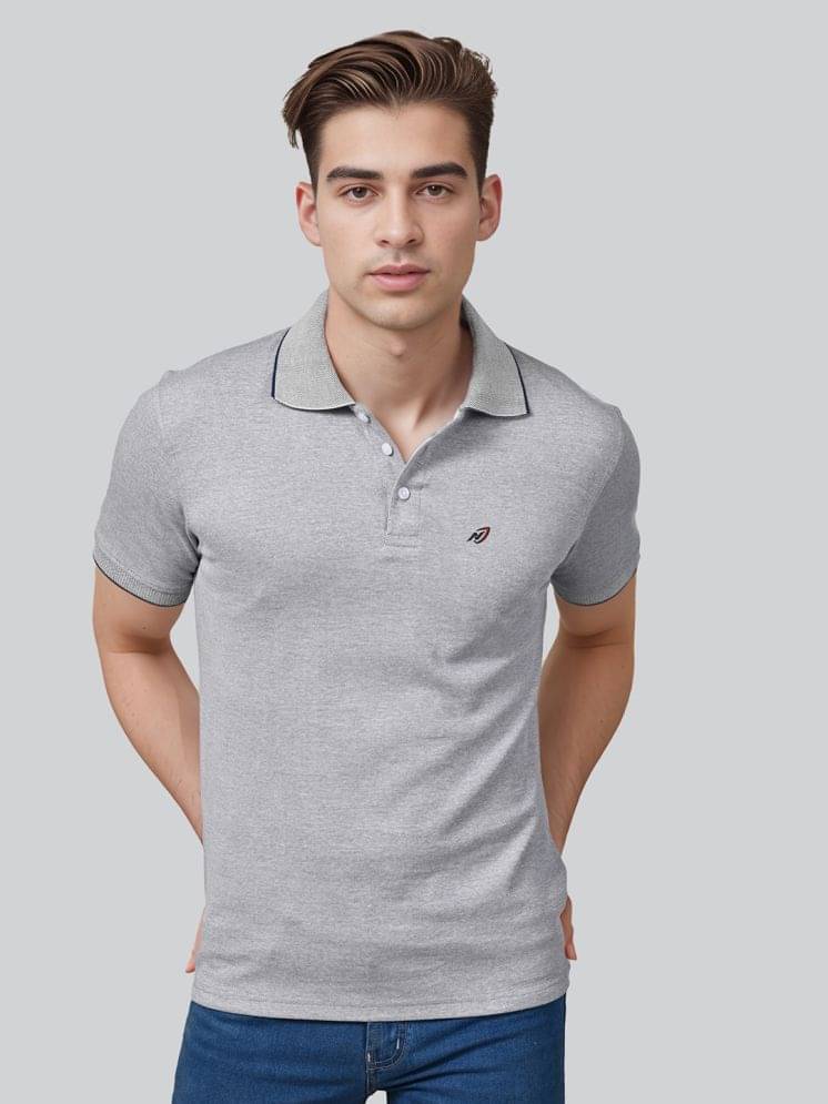 Lux Nitro Pack of 1 Cotton Regular Fit Self Design Half Sleeves Men's Polo T Shirt ( Light Grey )     			Lux Nitro Pack of 1 Cotton Regular Fit Self Design Half Sleeves Men's Polo T Shirt ( Light Grey )