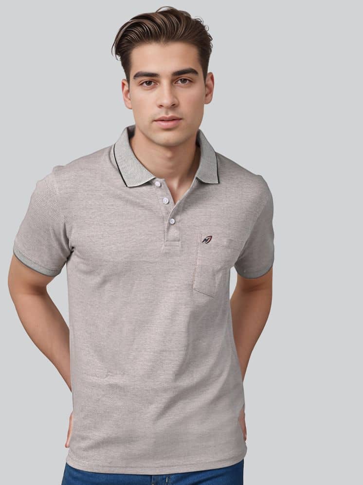 Lux Nitro Pack of 1 Cotton Regular Fit Self Design Half Sleeves Men's Polo T Shirt ( Grey )